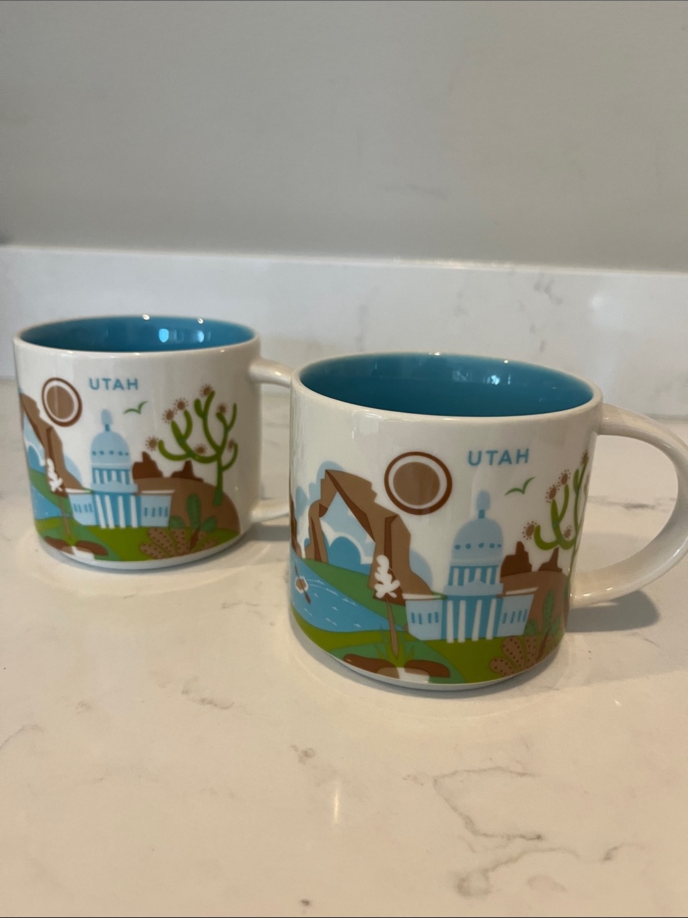 NWOT Starbucks Utah Ceramic Mugs with Blue Interior - Set of 2